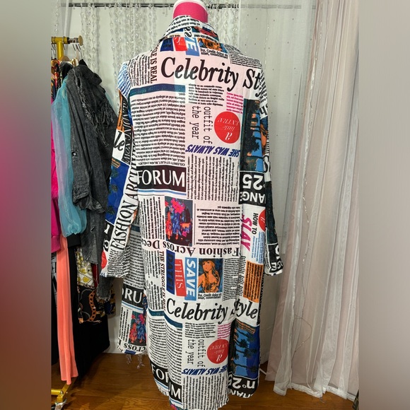 Magazine Print Sheer Button Up - Picture 2 of 2